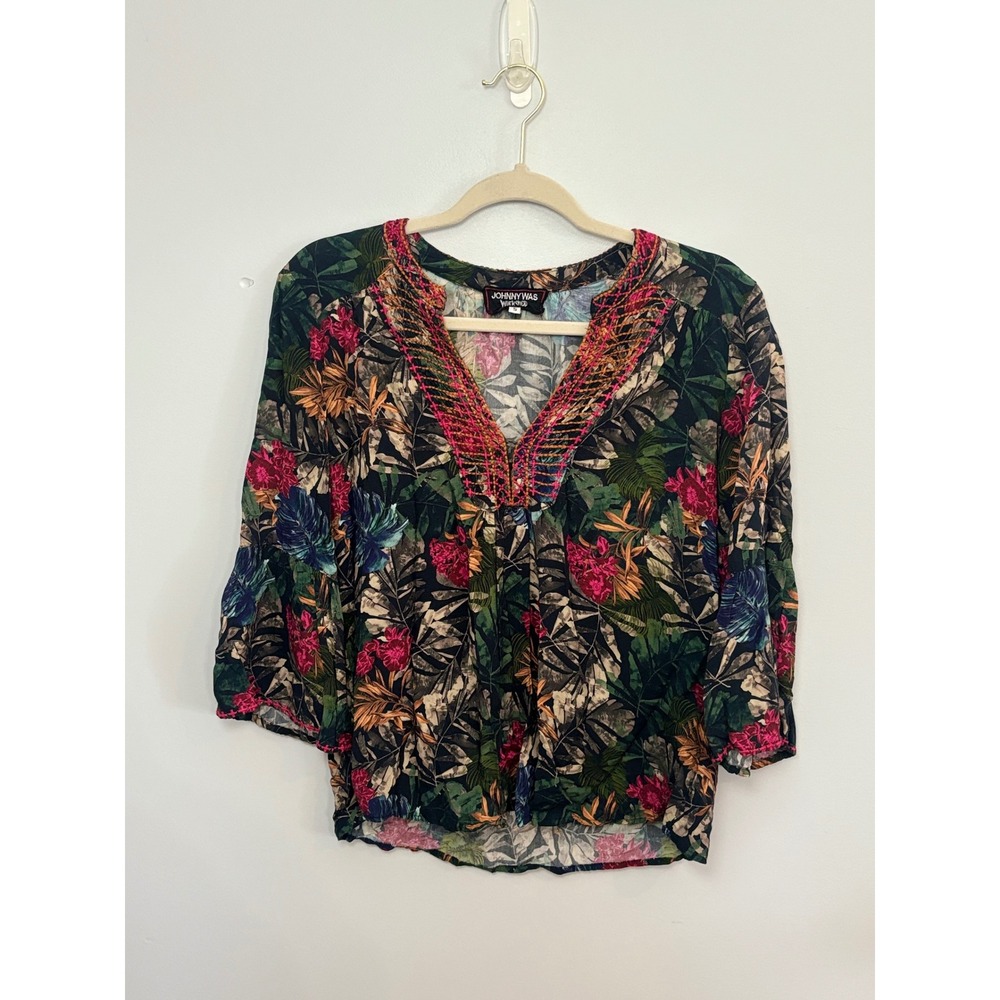 Johnny Was Workshop Floral Embroidered Blouse Bohemian Top Tunic Size‎ S